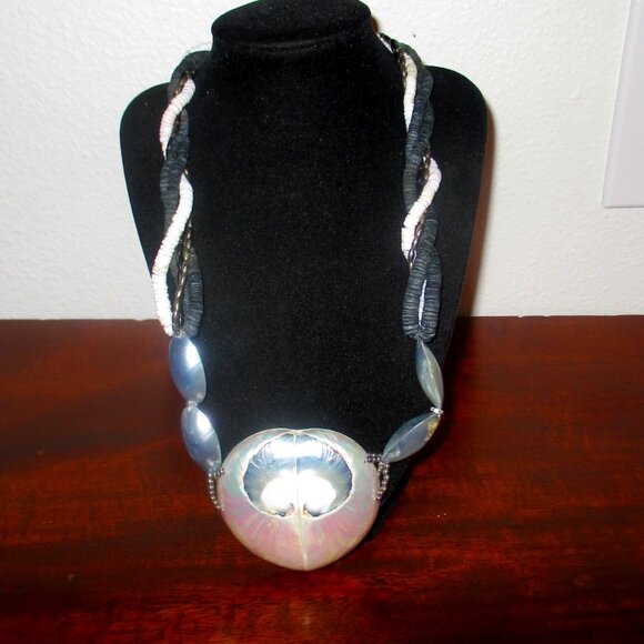 Mother of Pearl and Braided Puka Shell Necklace - Picture 1 of 5
